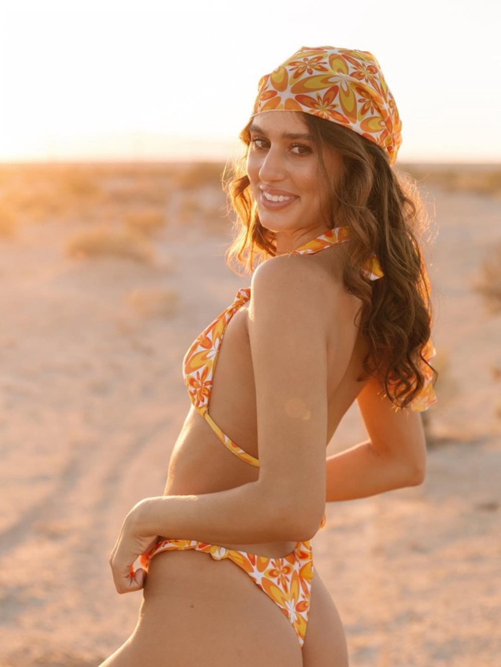 Floral Orange Halter Bikini Set - Women Swim Bikini